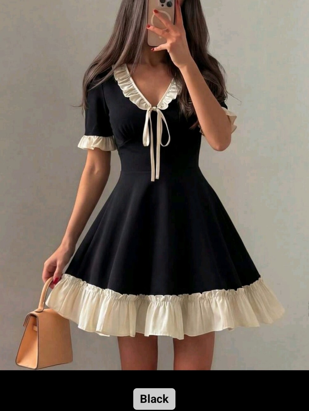 Mulvari Black & Cream Ruffle Skater Mini Dress | Coquette French Vintage Size 12